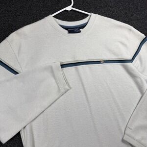 Vintage Gotcha Mens Large Long Sleeve Knit Shirt Gray Blue Stripe Surf Crew Neck